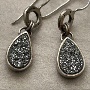 One-of-a-Kind Silver Drusy Gemstone Drop Earrings, Sterling Silver Satin Finish